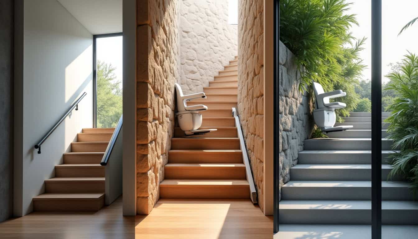 Différents types de monte-escaliers installés à Baillif: droit, tournant et extérieur