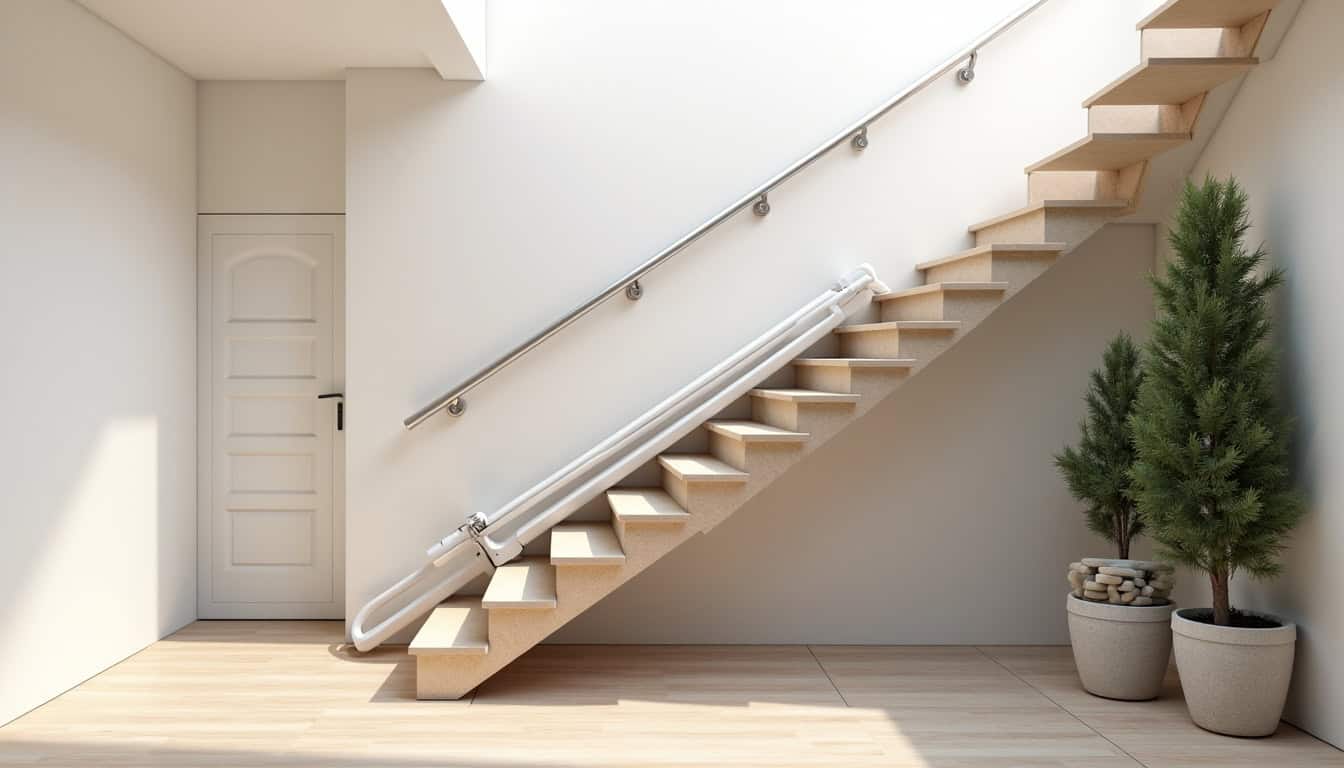 Différents types de monte-escaliers installés à Croisilles: droit, tournant et extérieur
