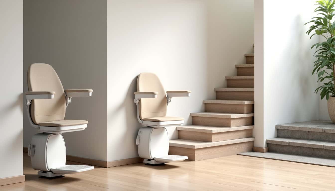 Différents types de monte-escaliers installés à Péaule: droit, tournant et extérieur