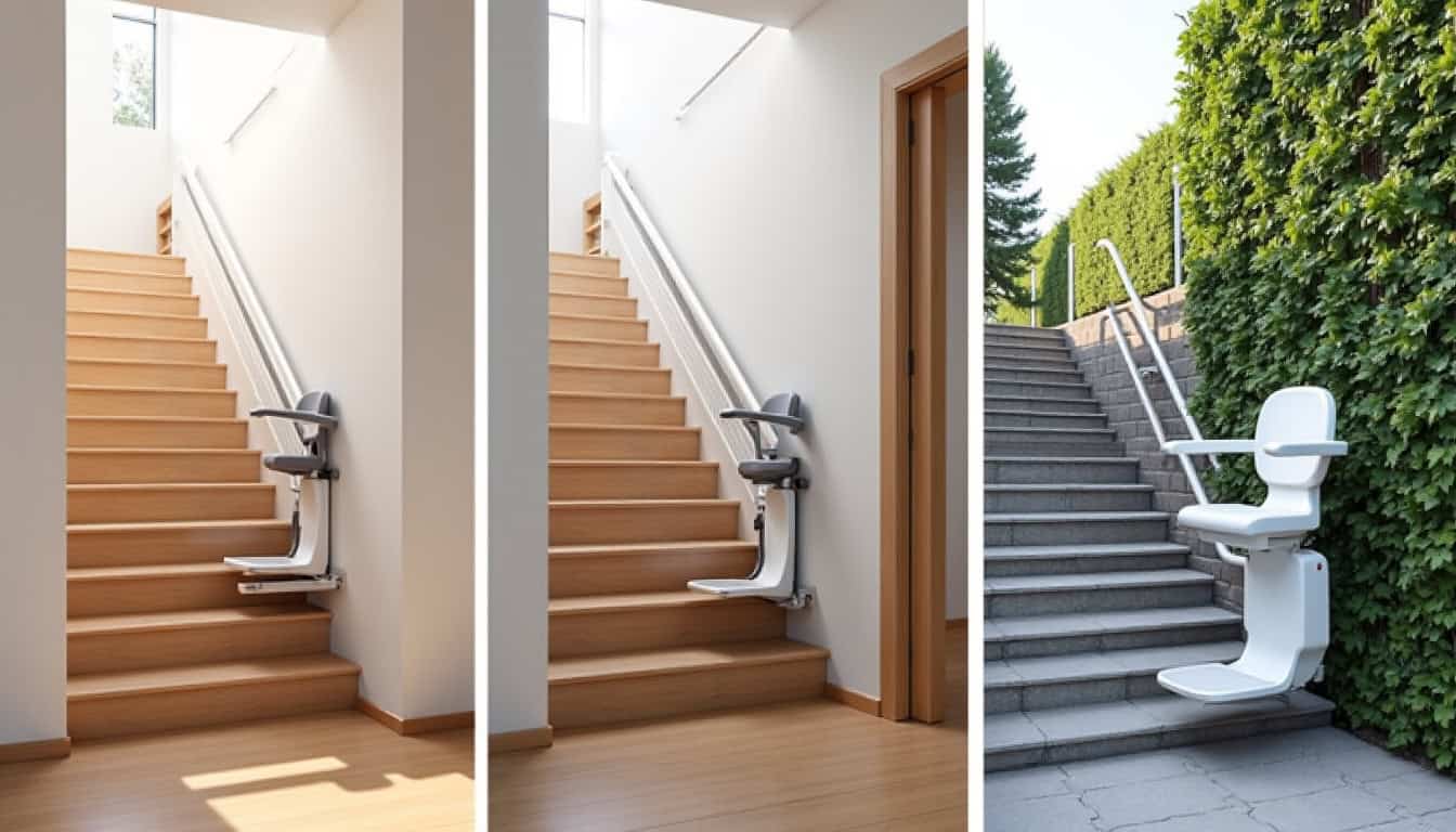 Différents types de monte-escaliers installés à Ronchin: droit, tournant et extérieur