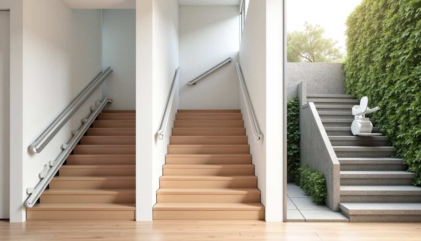 Différents types de monte-escaliers installés à Saint-Romans: droit, tournant et extérieur