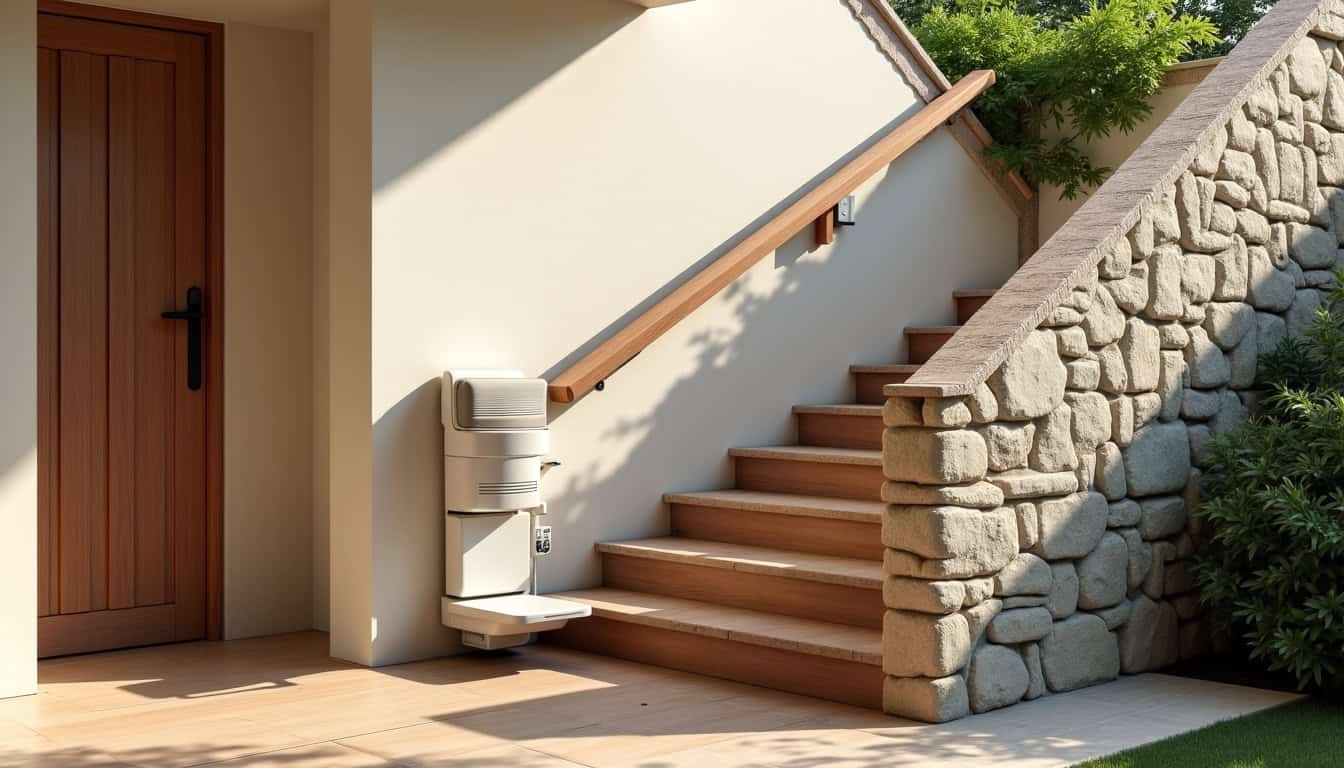 Différents types de monte-escaliers installés à Vivy: droit, tournant et extérieur