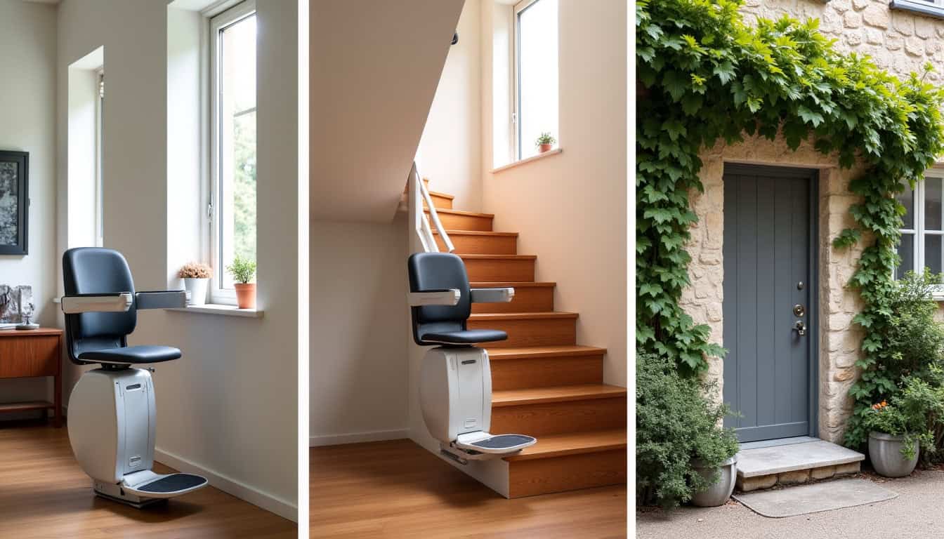 Différents types de monte-escaliers installés dans des maisons à Lumbres: droit, tournant et fauteuil