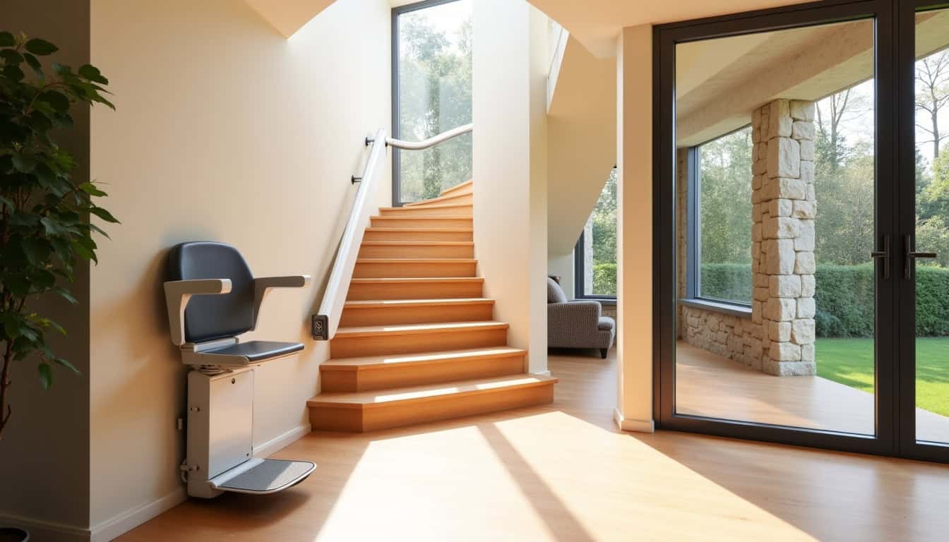 Différents types de monte-escaliers installés dans une maison à Charron: droit, tournant et extérieur