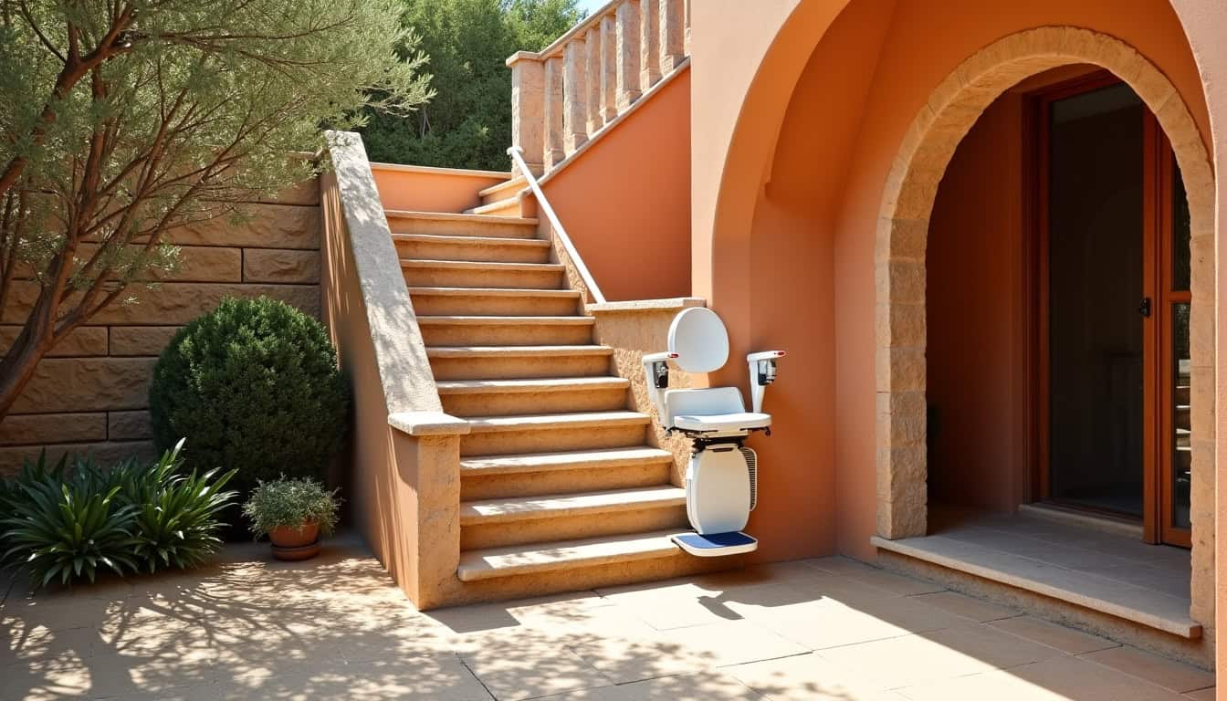 Différents types de monte-escaliers installés dans une maison provençale: modèle droit, tournant et extérieur