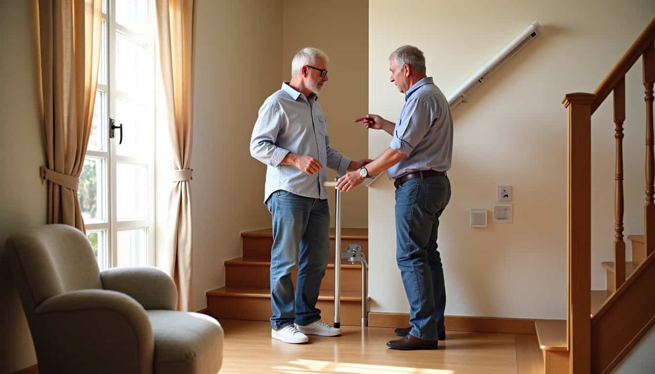 Discussion entre un habitant d’Arveyres et un installateur de monte-escalier