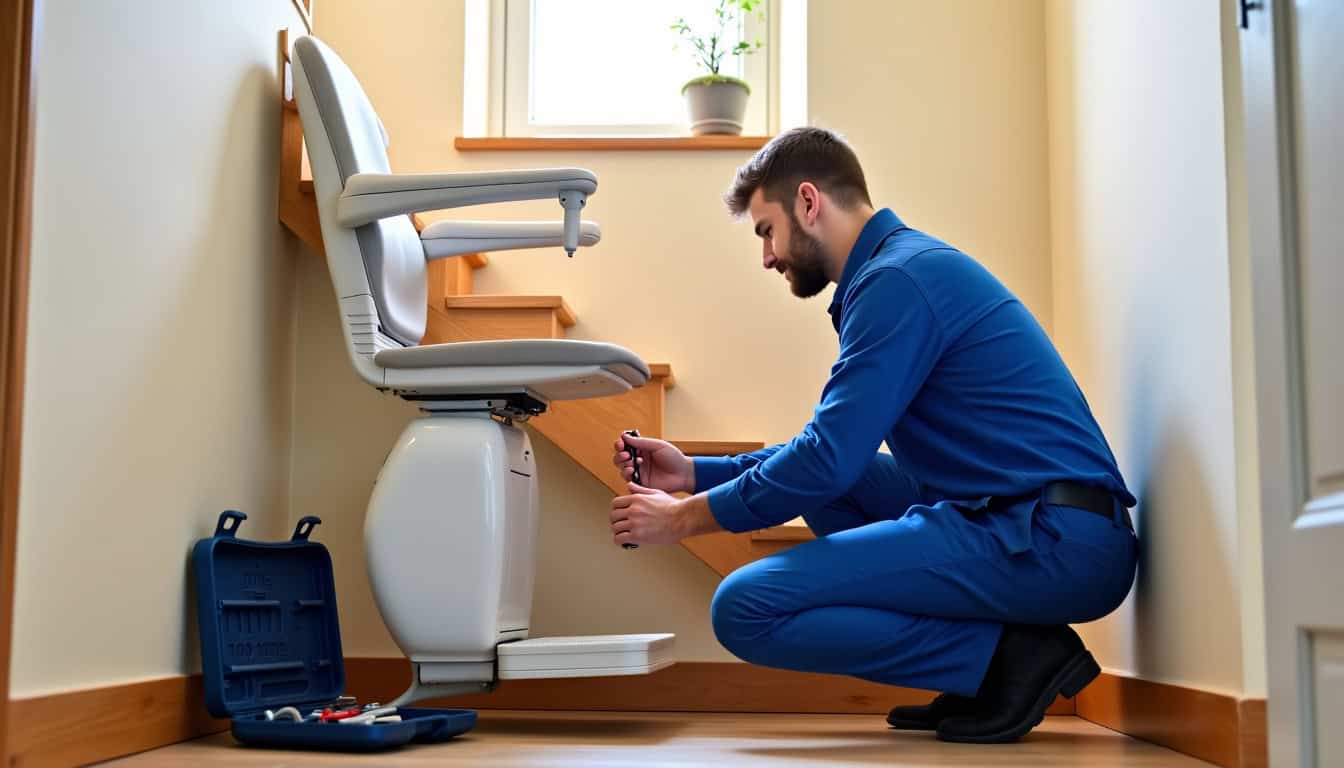 Entretien d’un monte-escalier par un technicien à Plouider