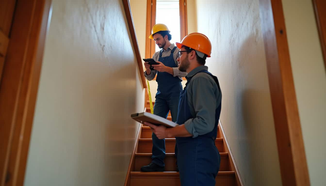 Équipe d’une entreprise locale en train d’étudier un escalier à Einville-au-Jard