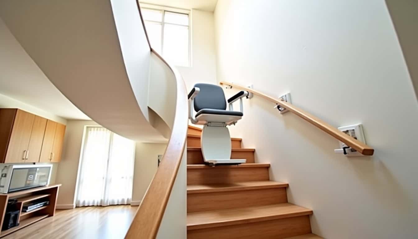 Exemples de monte-escaliers tournants installés dans des maisons de Seulline