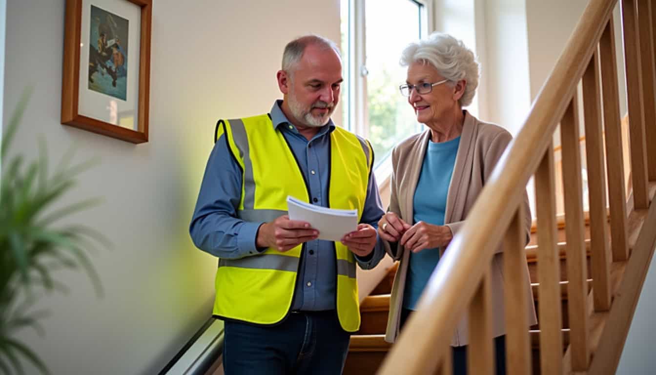 Expert en monte-escalier en discussion avec un client à Sérent