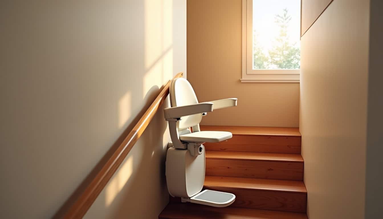 Fauteuil monte-escalier droit installé dans une maison à Coutouvre