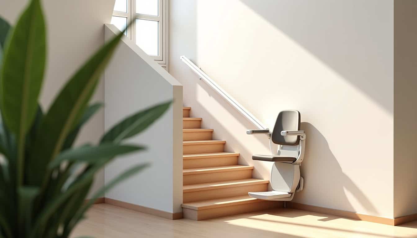 Fauteuil monte-escalier droit installé sur un escalier sans virage à Sérent