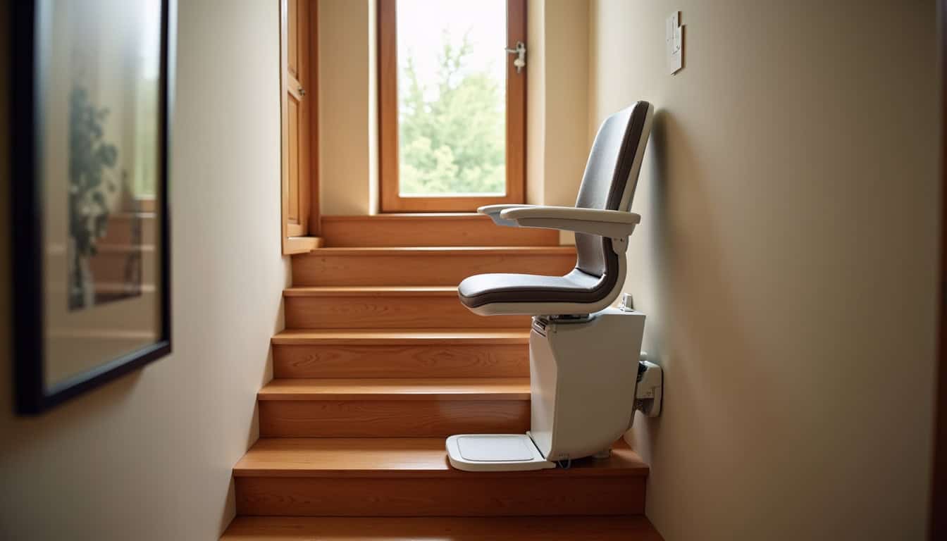 Fauteuil monte-escalier installé dans une habitation à Seboncourt
