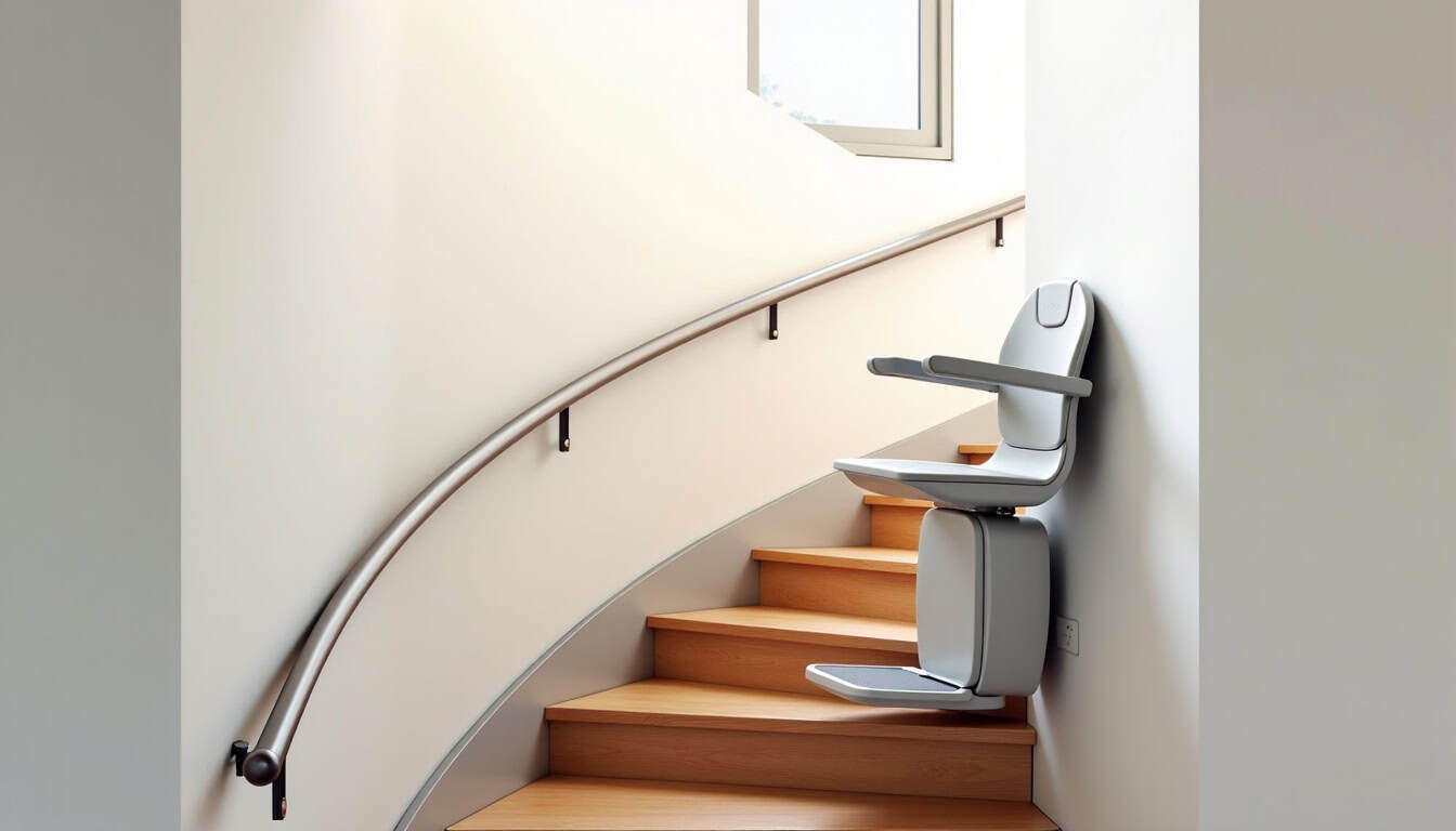Installation d’un monte-escalier à siège sur un escalier tournant à Sainte-Luce-sur-Loire