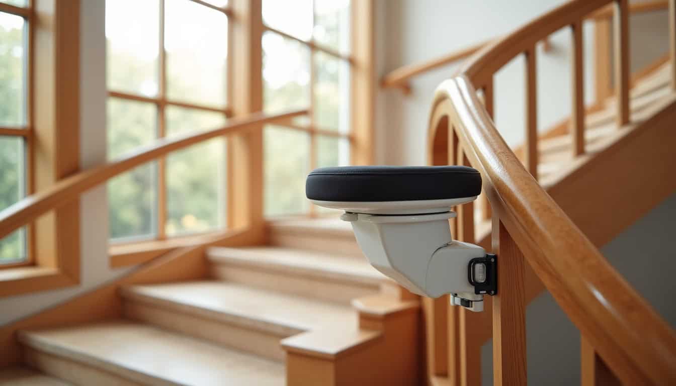Installation d’un monte-escalier courbe sur un escalier en virage dans une maison à Sore