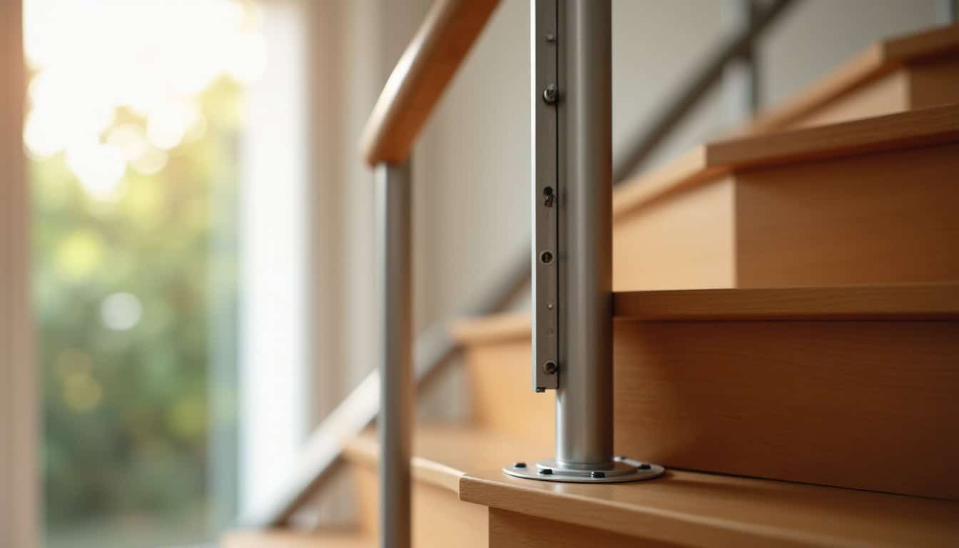 Installation d’un monte-escalier dans une maison à Bairon, vue du rail fixé sur les marches