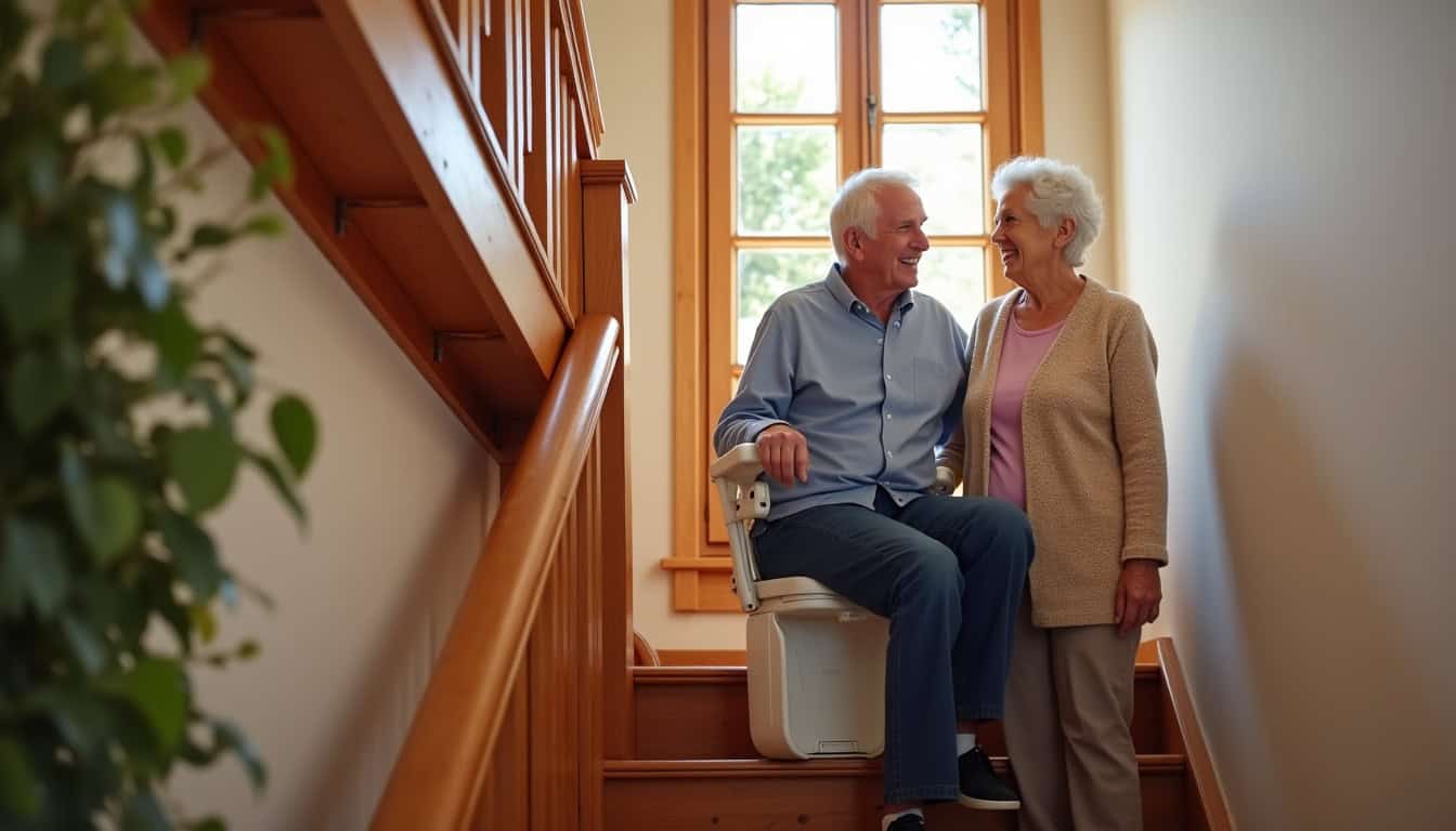 Installation d’un monte-escalier droit dans une maison de Saint-Sernin-du-Bois, garantissant la sécurité des habitants