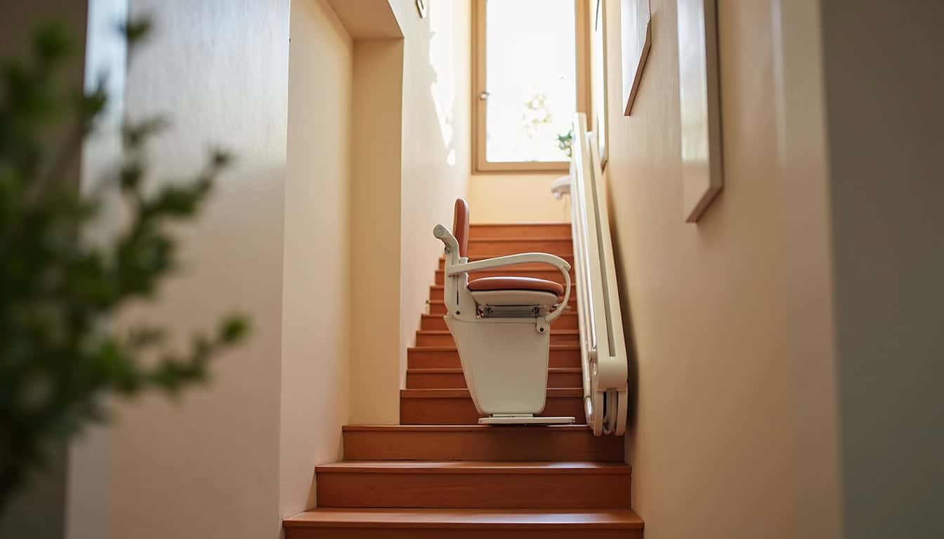 Installation d’un monte-escalier droit sur un escalier intérieur à Saint-Médard-de-Guizières