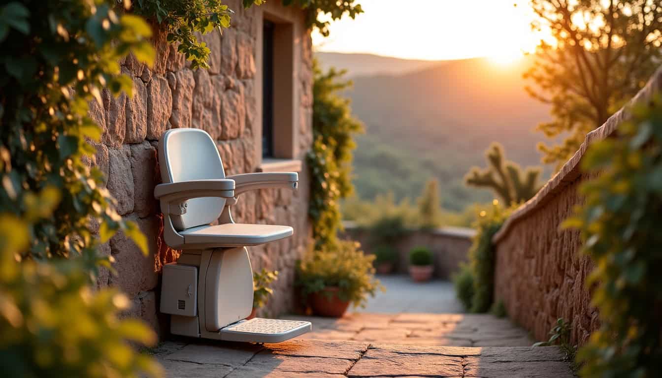 Installation d’un monte-escalier extérieur sur un escalier en extérieur à Bérat
