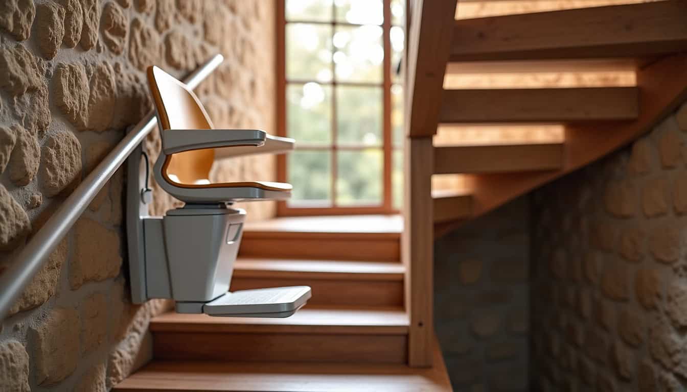 Installation d’un monte-escalier sur un escalier en colimaçon à Larra