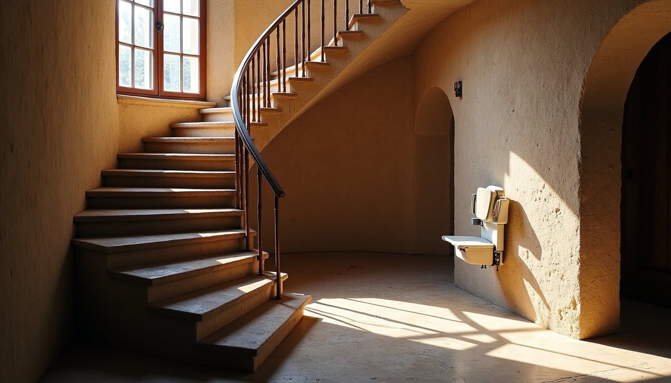 Installation d’un monte-escalier sur un escalier en colimaçon dans une maison ancienne de Sillery