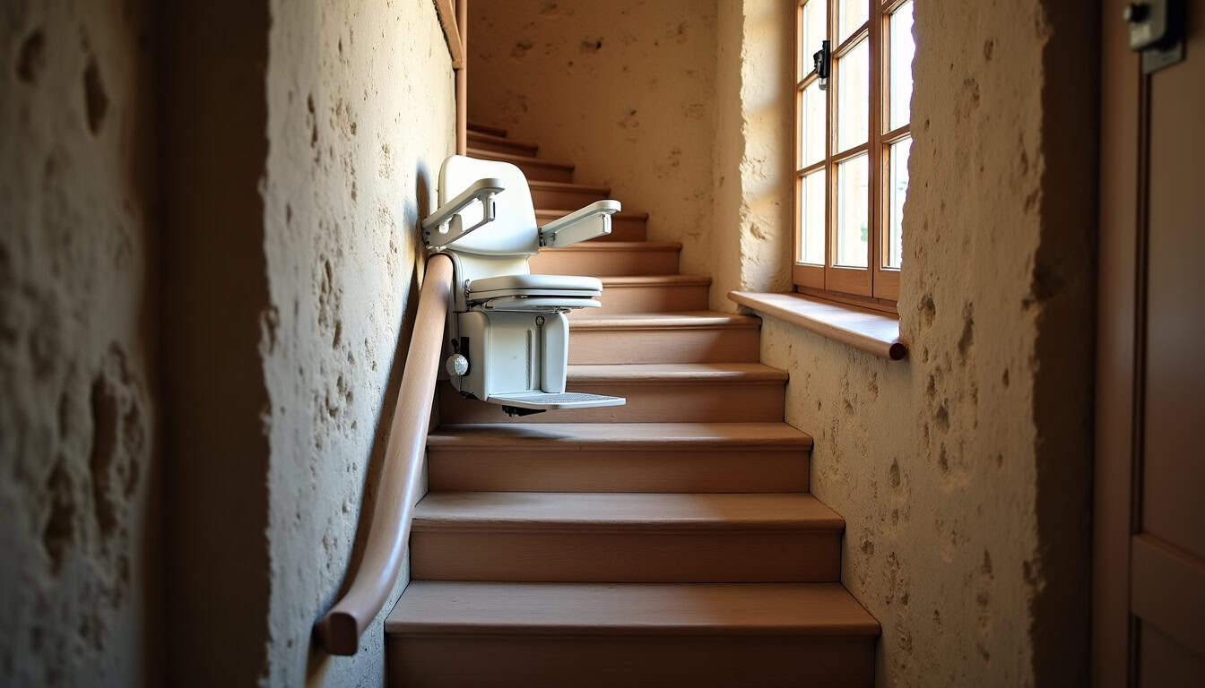 Installation d’un monte-escalier sur un escalier étroit à Pocé-sur-Cisse
