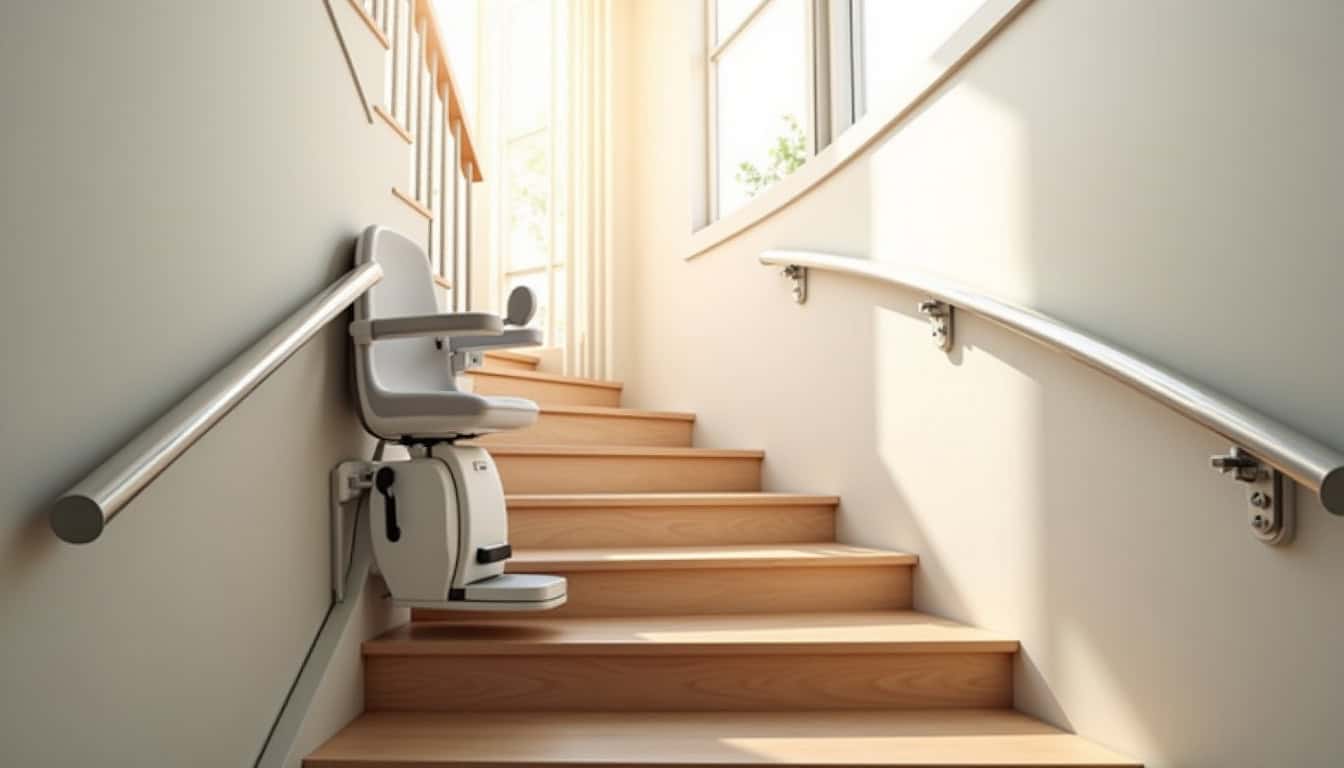 Installation d’un monte-escalier tournant dans un escalier avec virage à Meillac