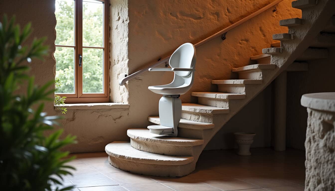 Installation d’un monte-escalier tournant dans une maison à Haybes