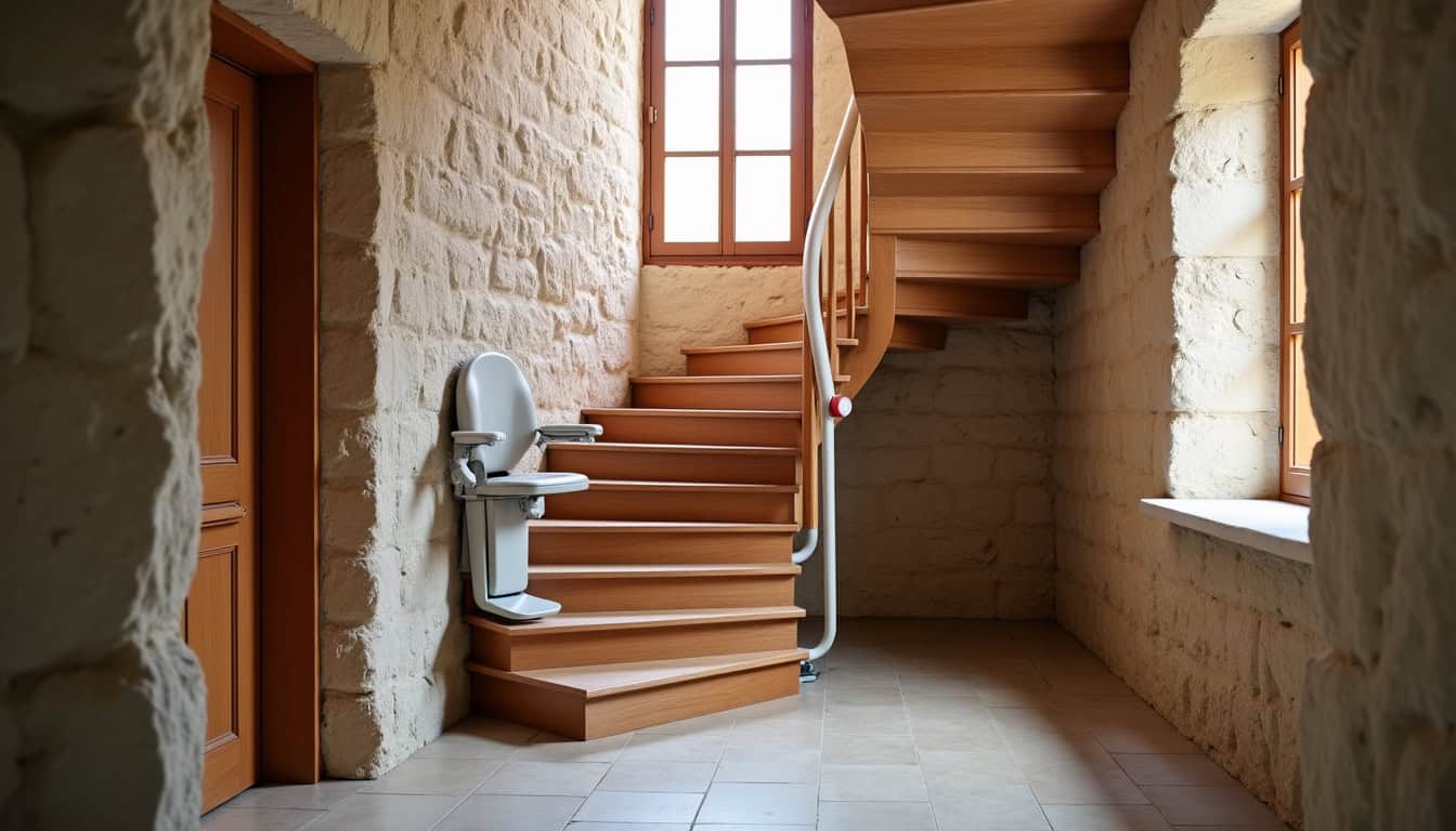 Installation d’un monte-escalier tournant dans une maison ancienne à Chasné-sur-Illet