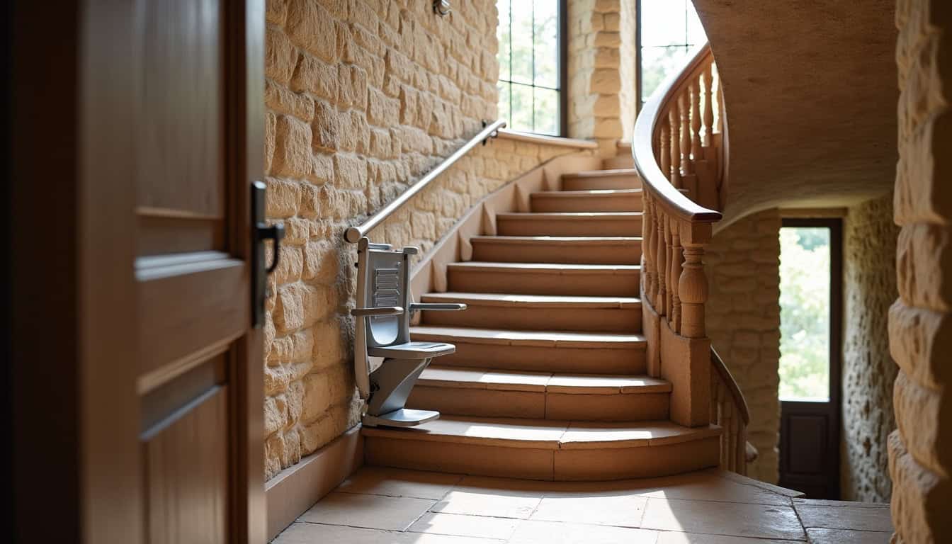 Installation d’un monte-escalier tournant dans une maison ancienne à Lesperon