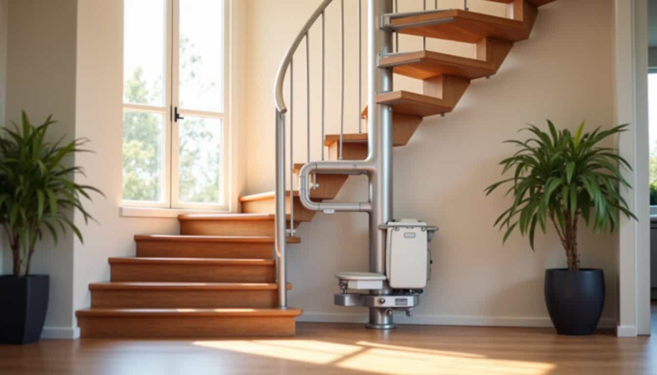 Installation d’un monte-escalier tournant sur un escalier en colimaçon à Lavelanet