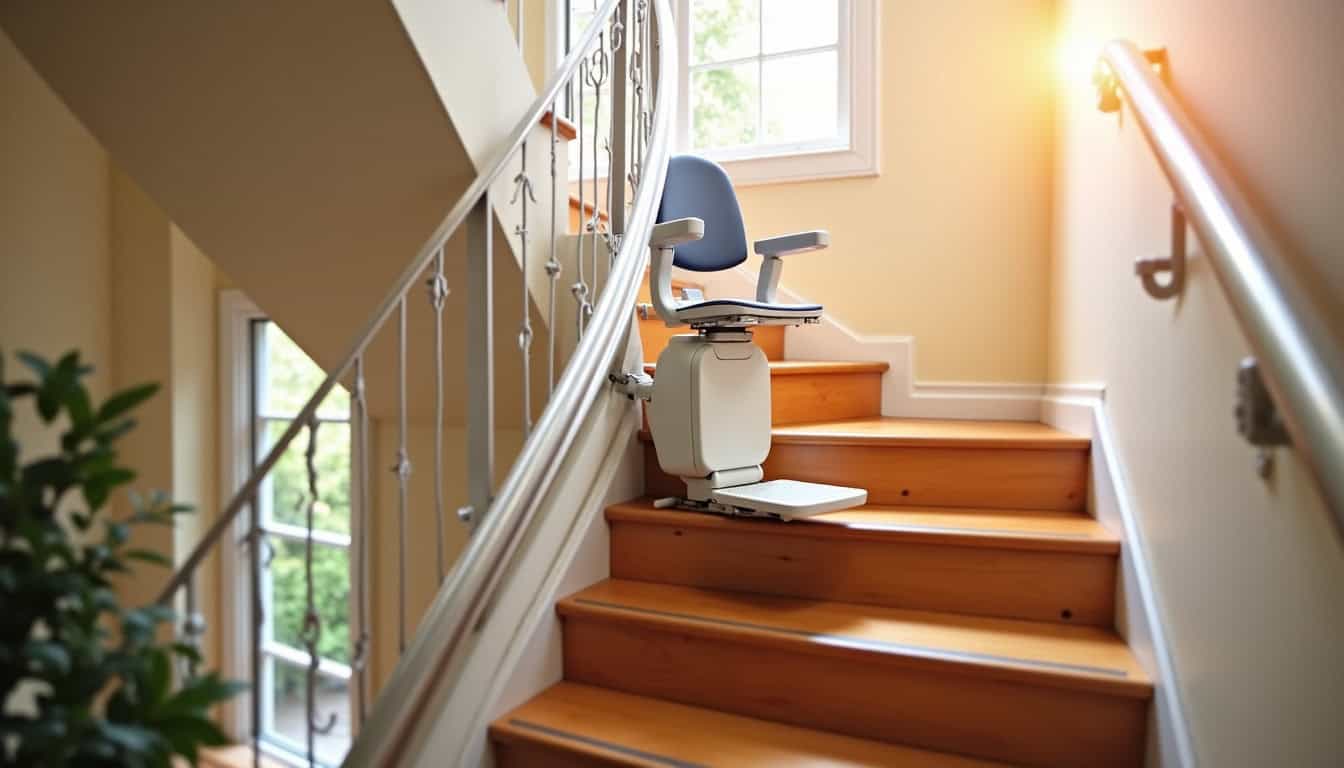 Modèle de monte-escalier tournant installé sur un escalier en colimaçon à Saze
