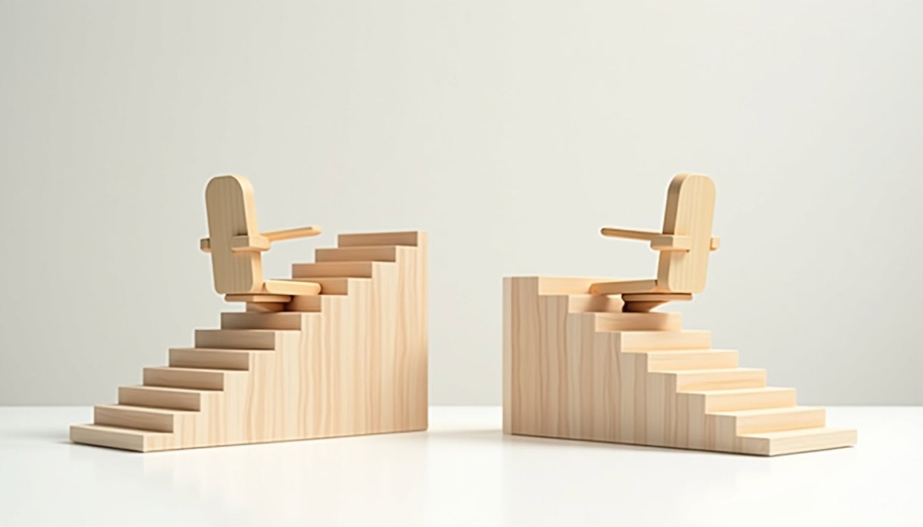 Montage d’un monte-escalier droit et tournant sur deux configurations d’escaliers différentes