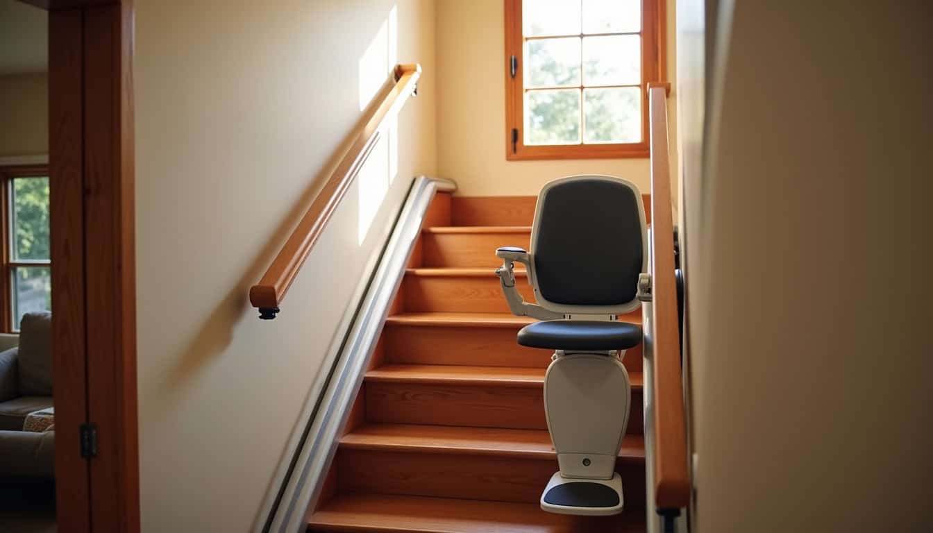 Monte-escalier droit installé dans une maison à Anzin-Saint-Aubin