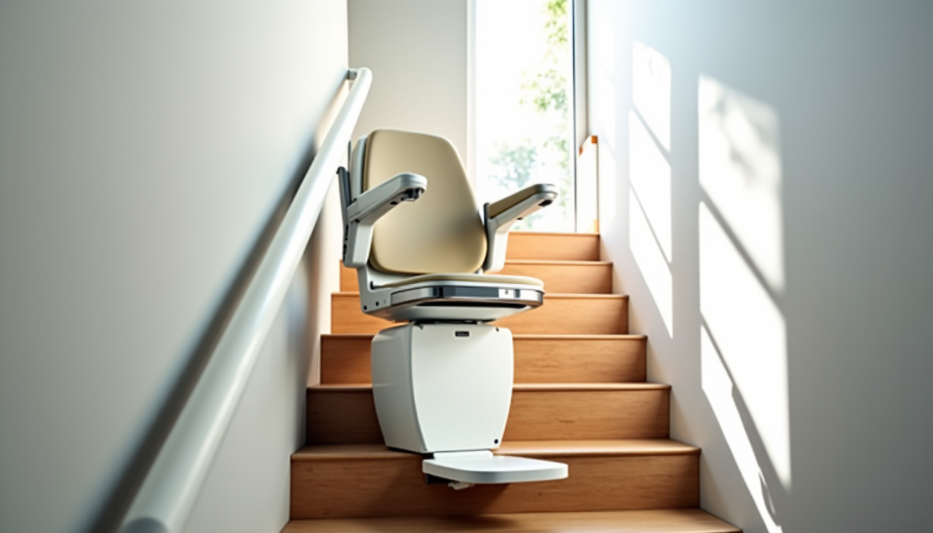 Monte-escalier assis installé sur un escalier droit à Pourrain