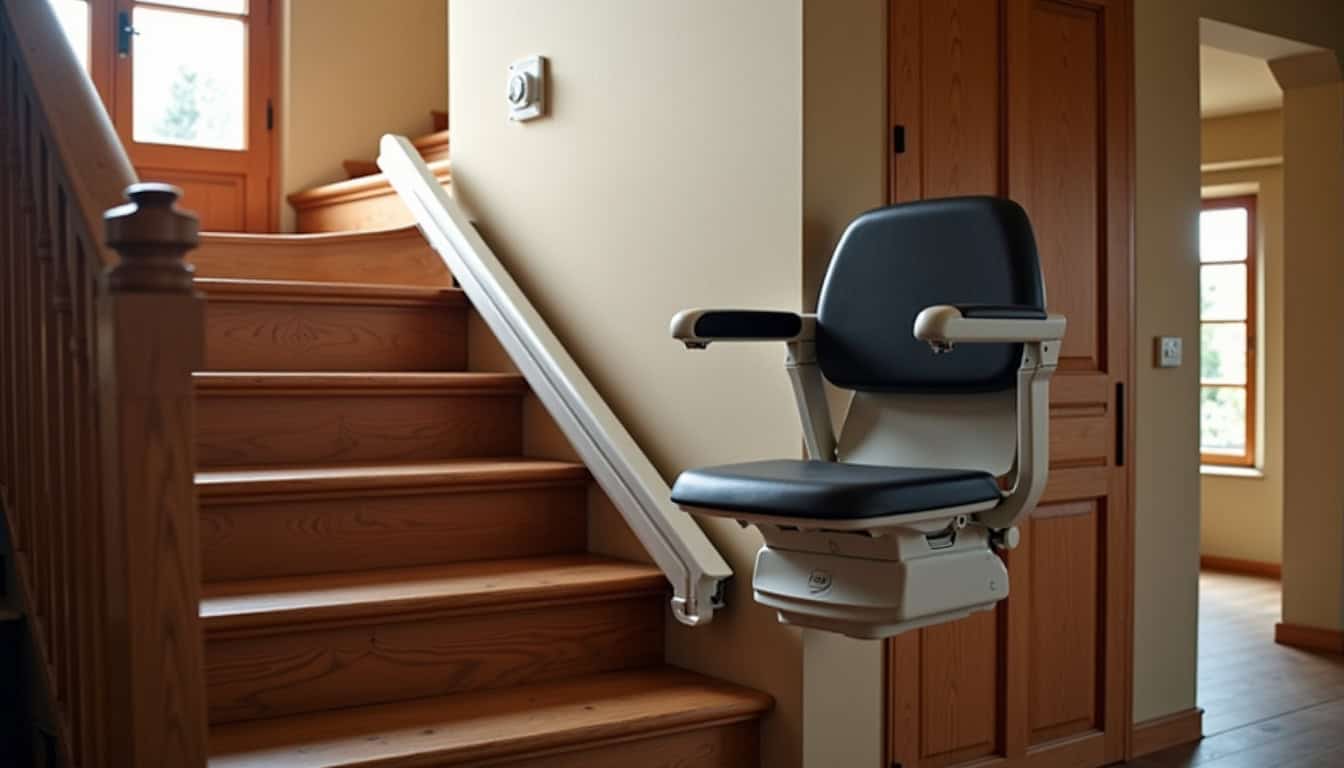 Monte-escalier droit installé dans une maison typique de Béthune avec escalier rectiligne