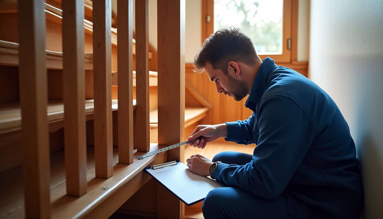 Technicien en train de prendre les mesures d’un escalier pour une installation de monte-escalier à Béthune