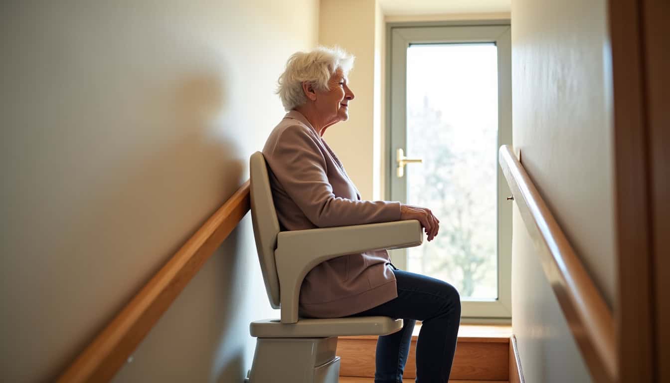 Personne âgée utilisant un monte-escalier dans sa maison à Béthune en toute sécurité