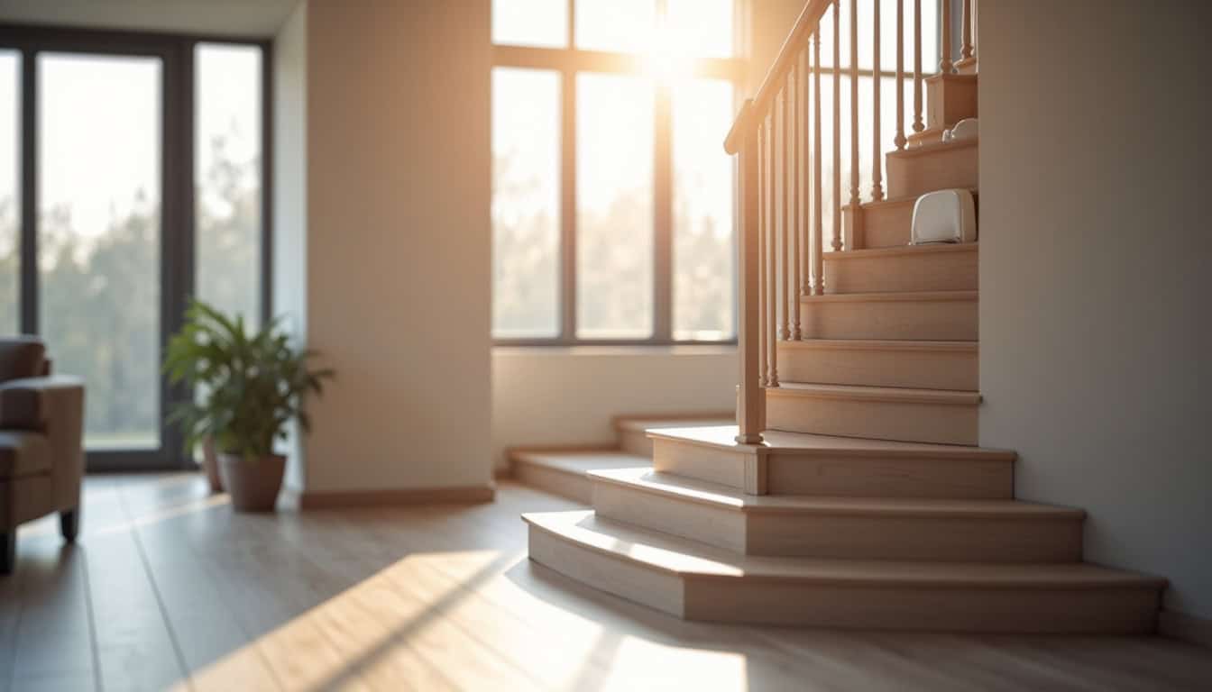 Monte-escalier intégré discrètement dans une salle de séjour à Chailles