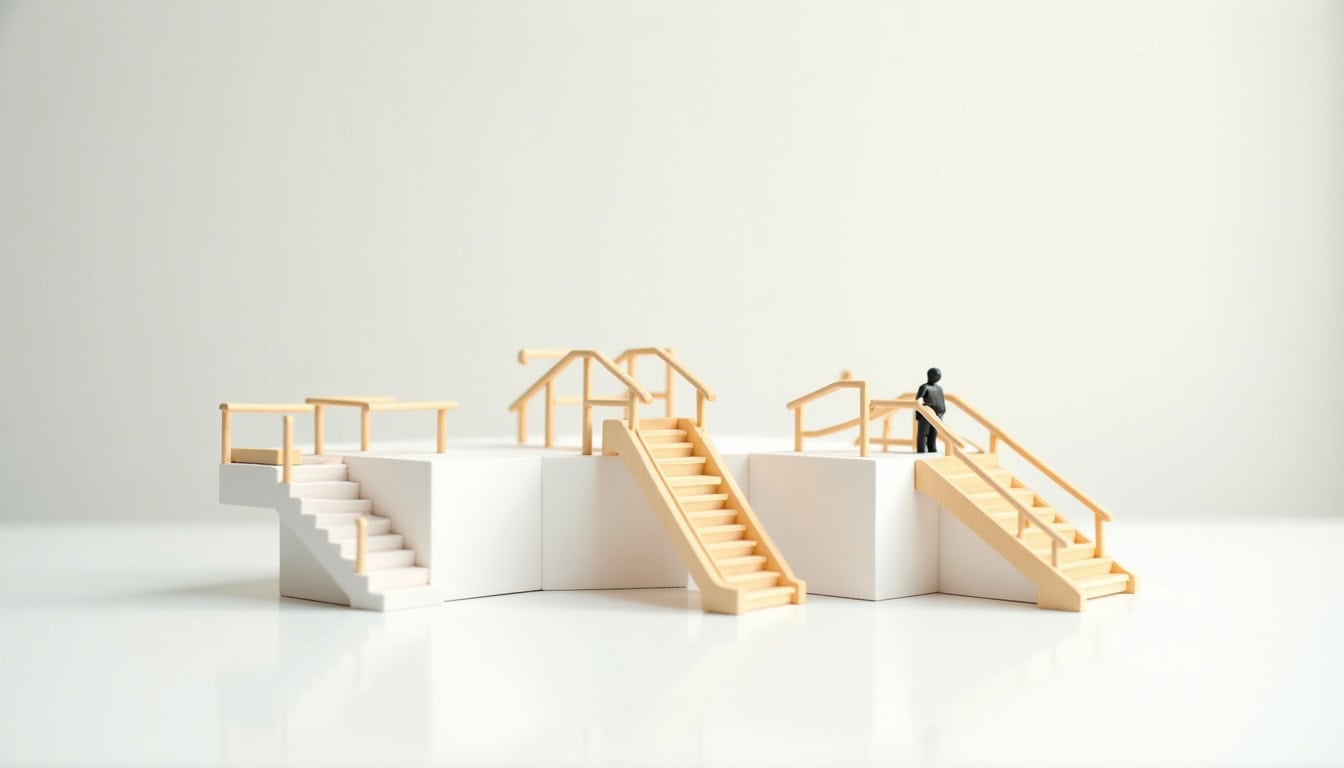 Comparaison visuelle des différents types de monte-escalier: droit, tournant et extérieur