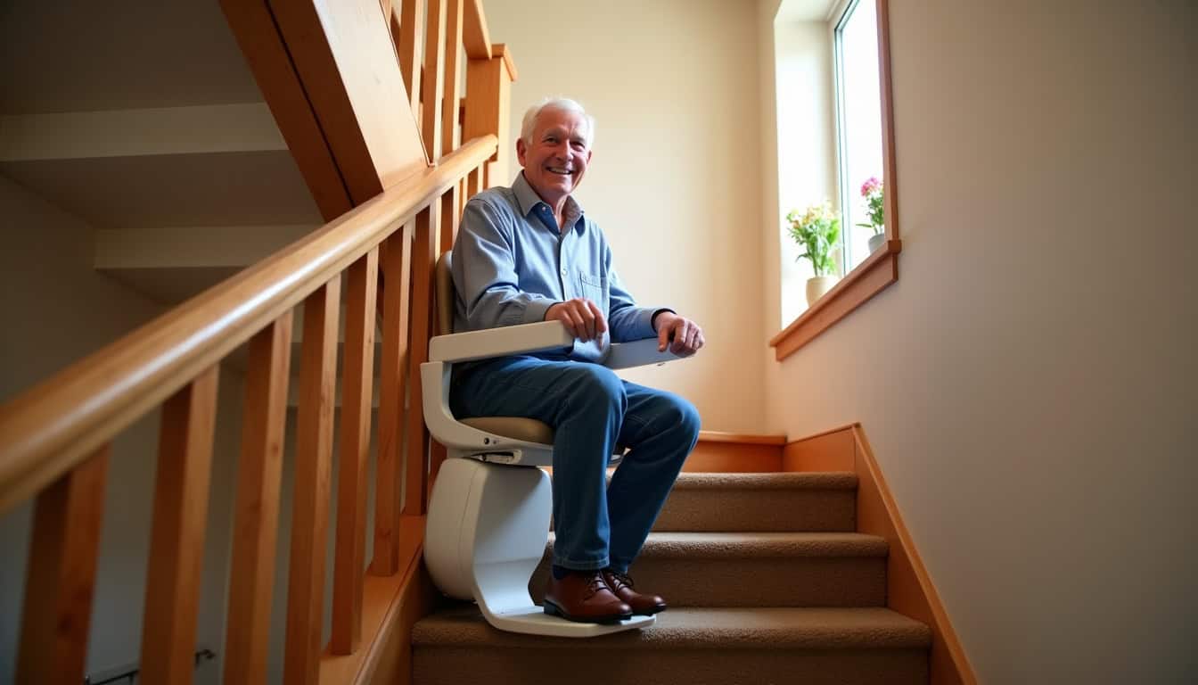 Monte-escalier courbe en fonctionnement dans une maison à Avesnelles