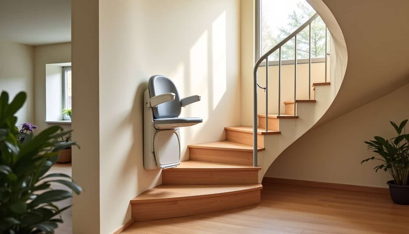 Monte-escalier courbe installé dans une maison traditionnelle à Rosenau, adapté à un escalier en colimaçon