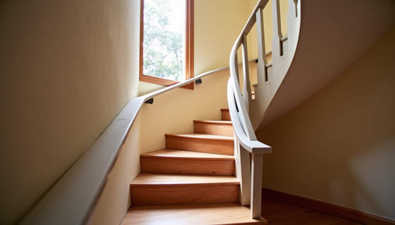 Monte-escalier courbe installé dans une maison typique de Le Tréport avec virage en colimaçon