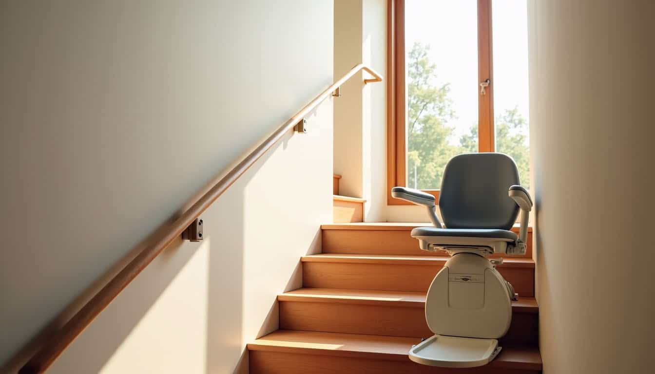 Monte-escalier courbe installé sur un escalier tournant dans une maison à Roissy-en-France