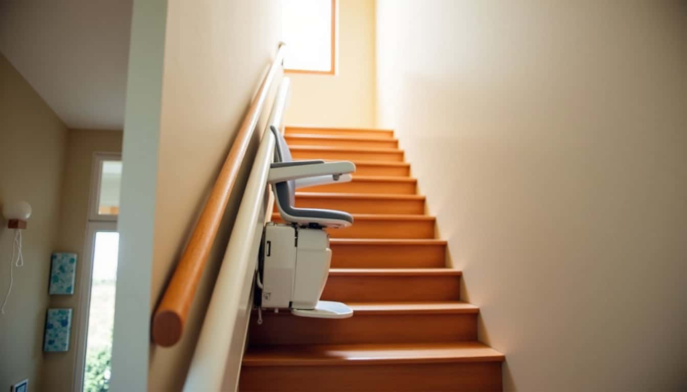 Monte-escalier droit en fonctionnement dans une maison à Le Pont-de-Claix