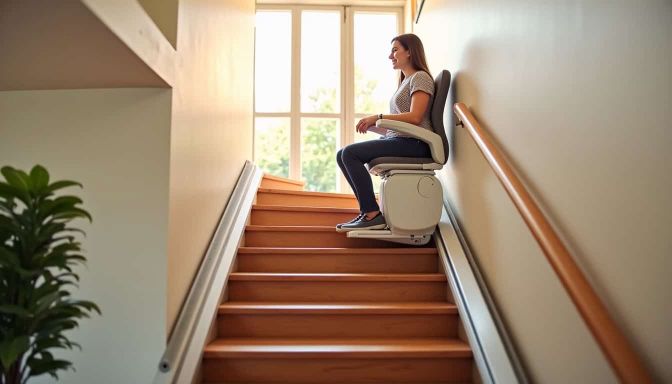 Monte-escalier droit en fonctionnement dans une maison d