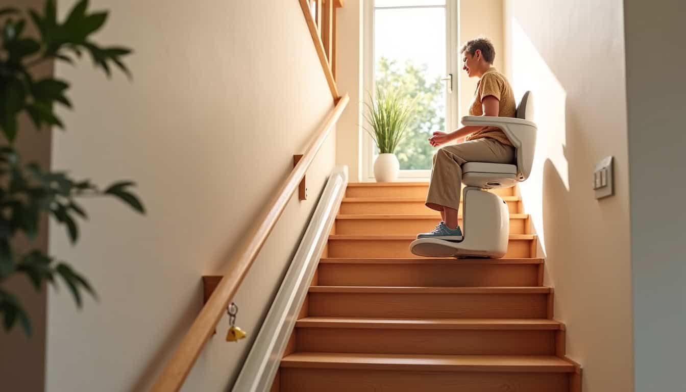 Monte-escalier droit en fonctionnement dans une maison de Viarmes