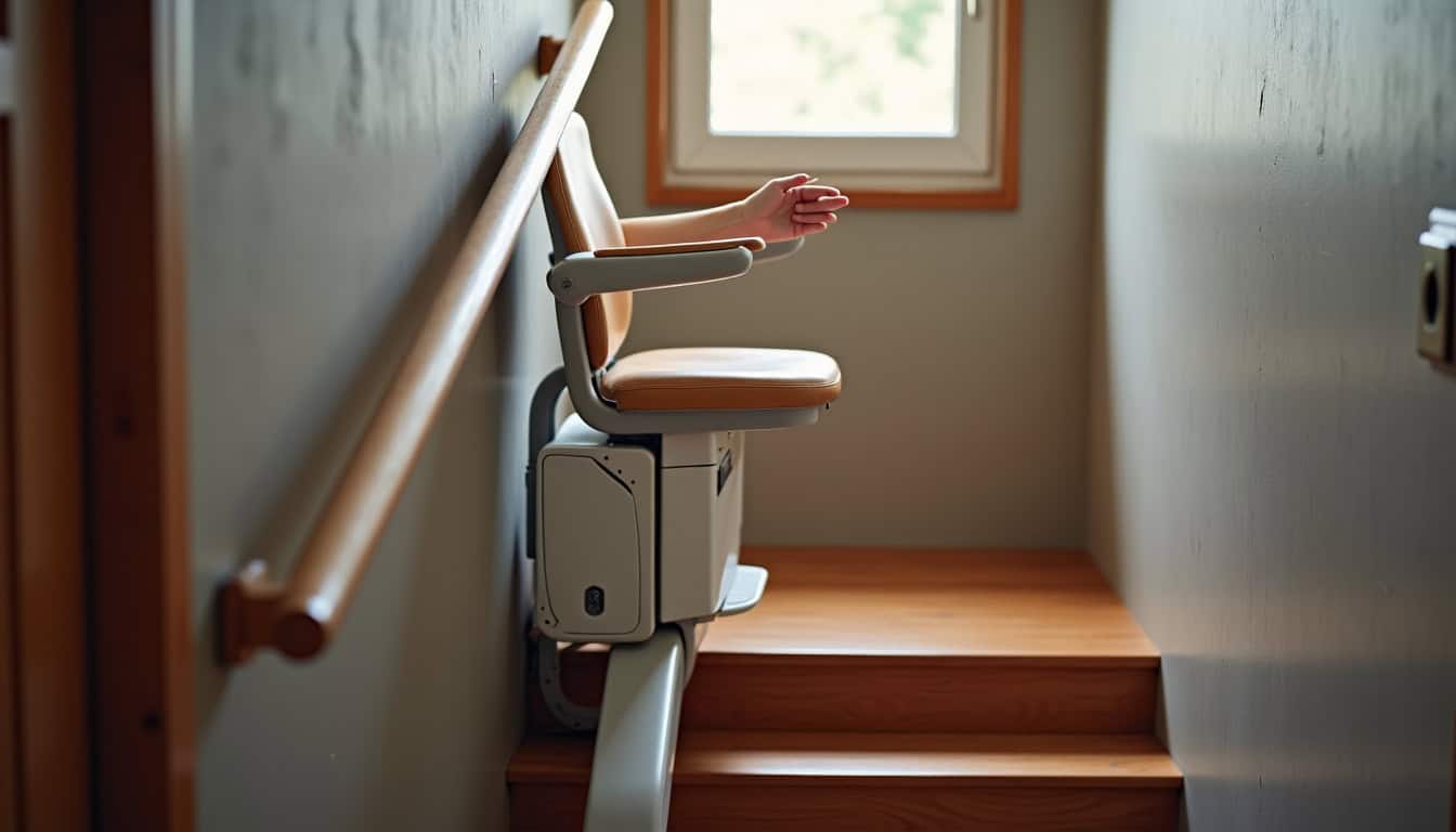 Monte-escalier droit installé dans une habitation à Quesnoy-sur-Deûle
