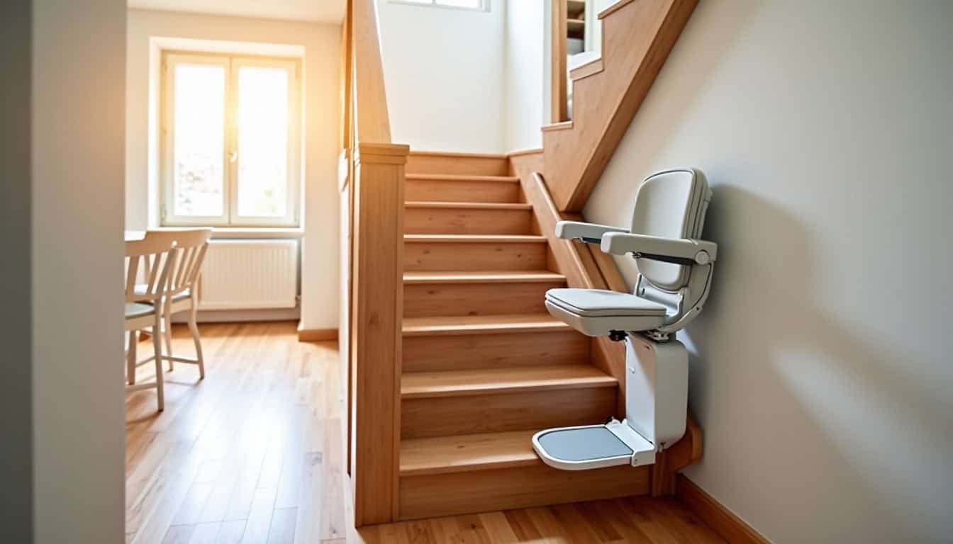 Monte-escalier droit installé dans une maison à Aubigné-Racan