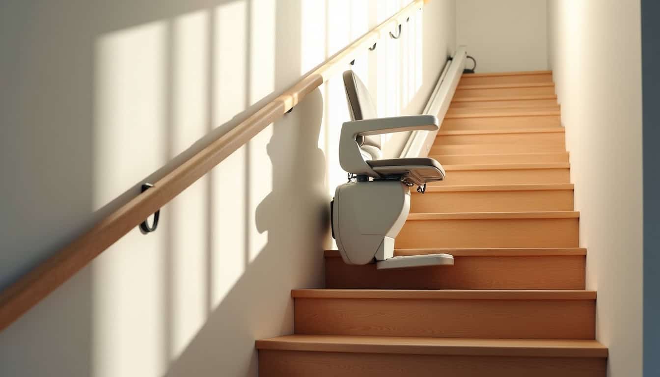 Monte-escalier droit installé dans une maison à Barbizon avec escalier droit